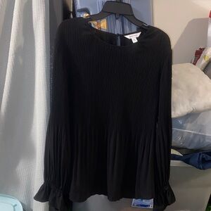 Nine West Black Ribbed Long Sleeve Top